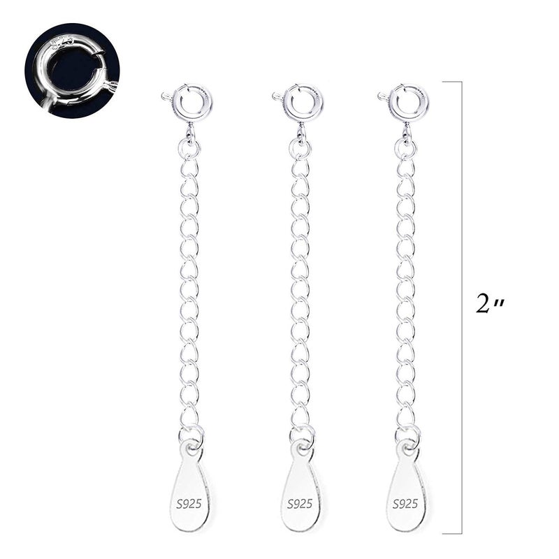 LANCHARMED 3 Pcs Necklace Extender, 925 Sterling Silver Extension for Jewelry Necklace Bracelet Anklet Extenders for Women Jewelry Making Chains 2 inch, Silver - Image 4